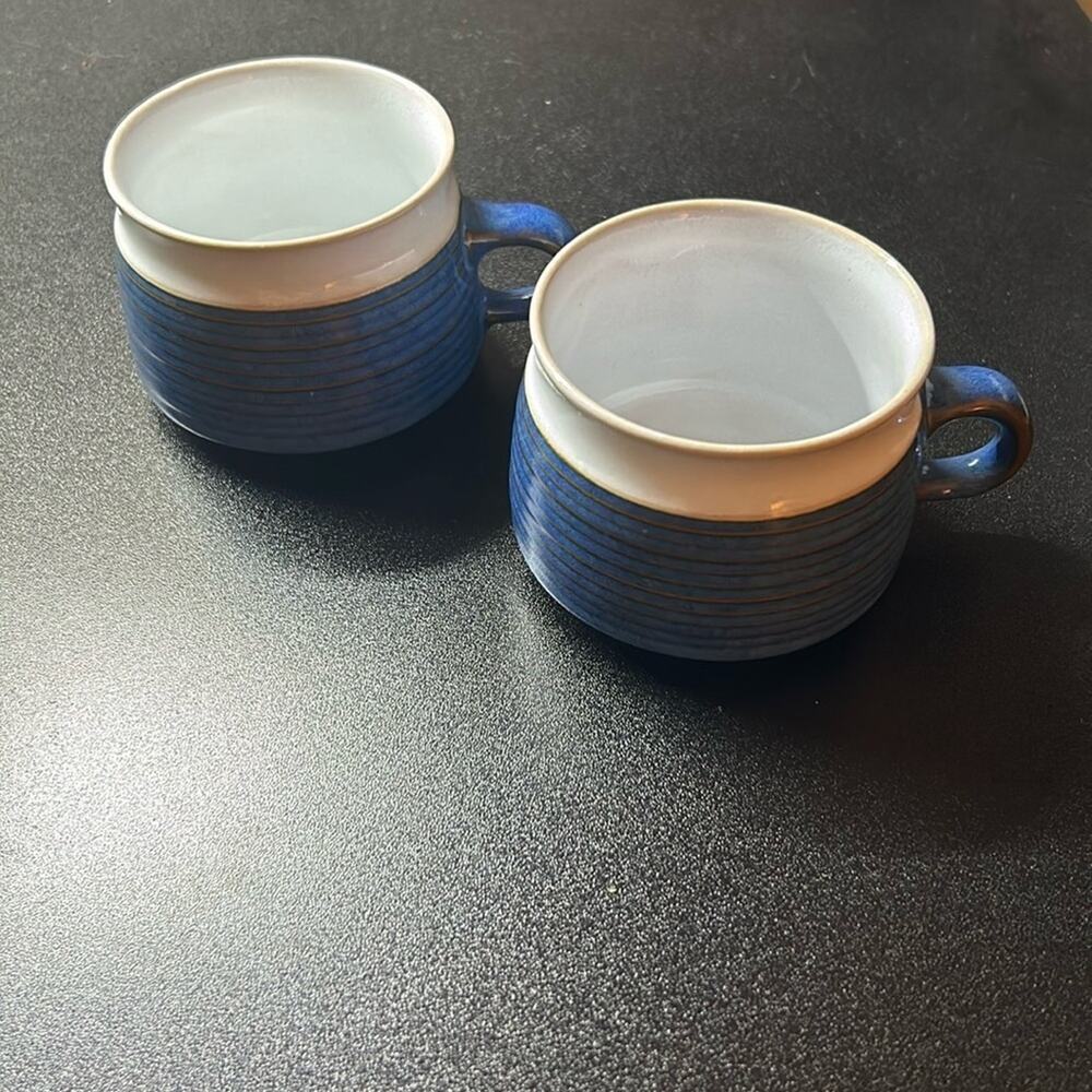 Denby Langley Chatsworth Blue White Mug Coffee Cup 2.5" Two-Tone (Set of 2)